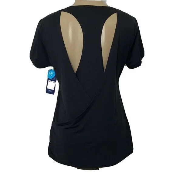 Marika Women's size Small Short Sleeve Open Back Athletic Yoga Top Black - Picture 6 of 12
